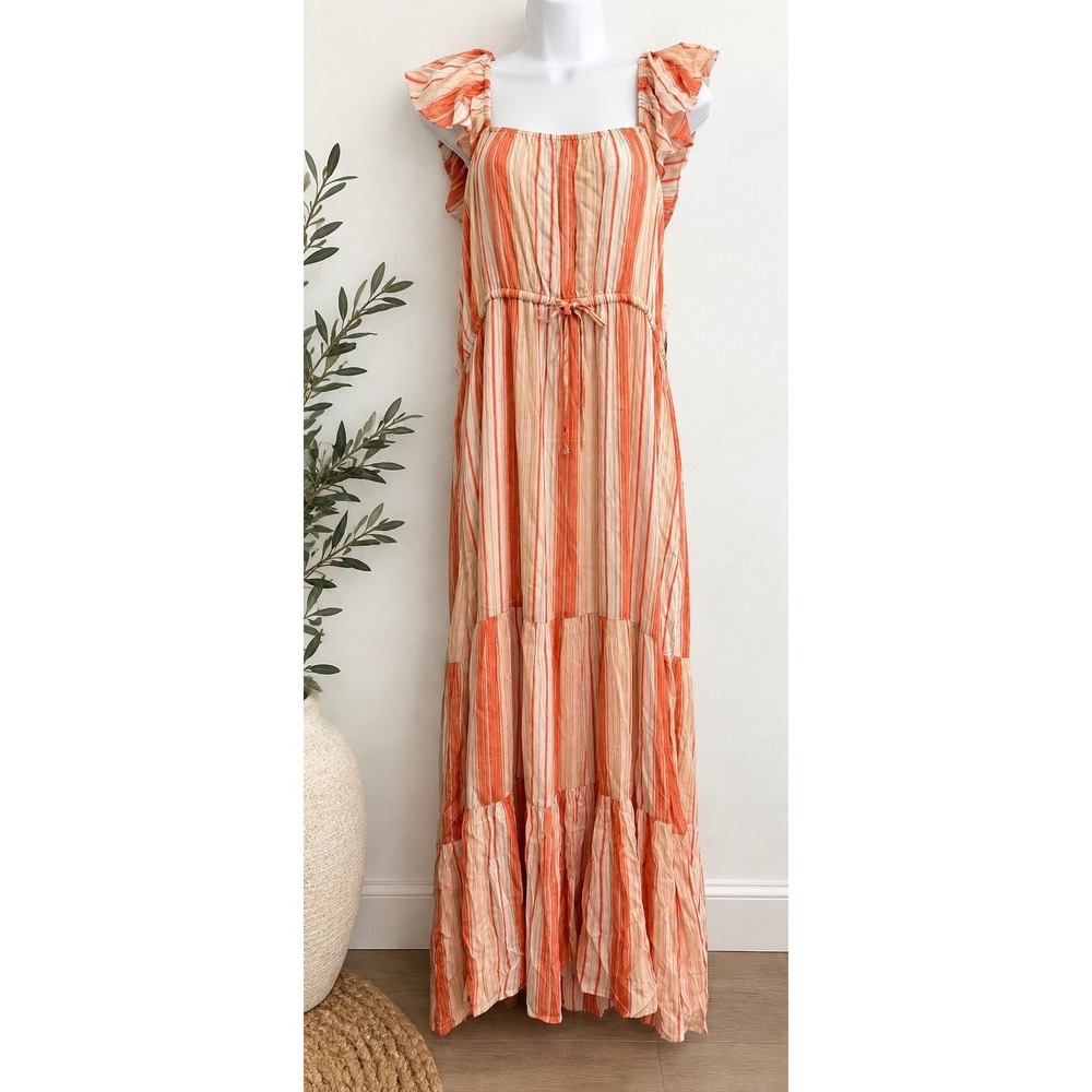 NEW Liverpool Los Angeles Maxi Dress Women XL Striped Ruffle Tiered LMD014HC8P39